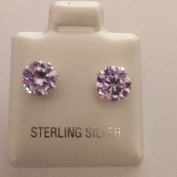 Sterling Silver Lavander Stud CZ Earrings - Picture 4 of 4